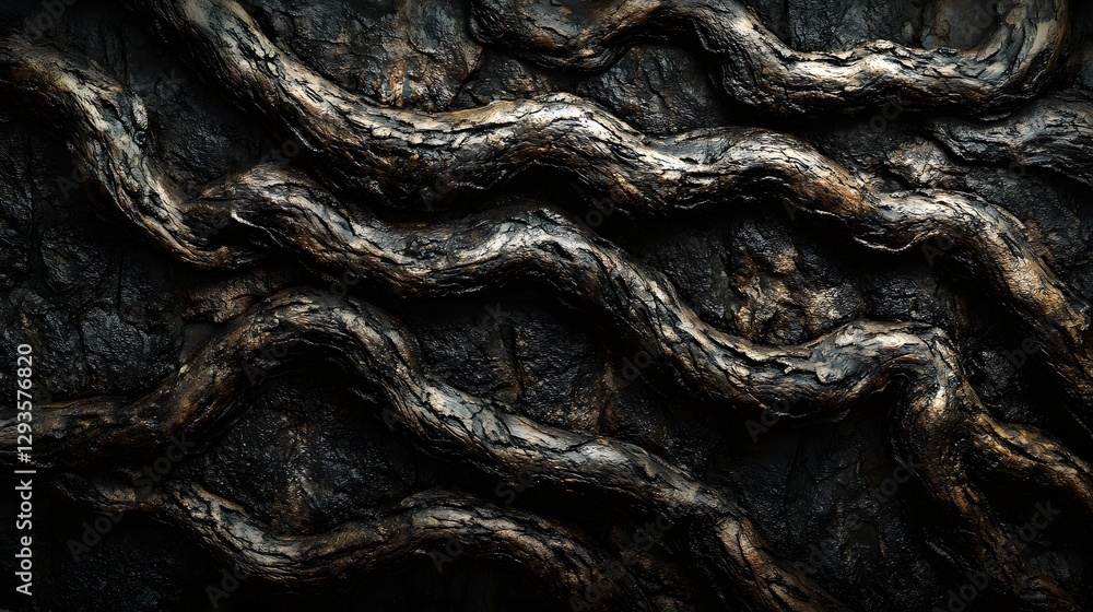Poster dark, intricate roots and stone texture. a captivating image with a nature theme. intricate dark roo