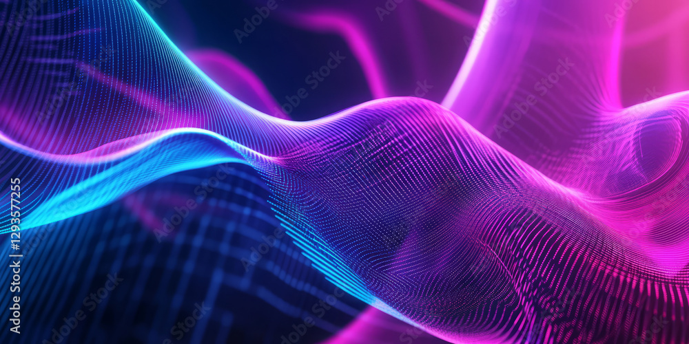 Poster a mesmerizing abstract background with softly flowing neon ribbons seamlessly merging into a futuris
