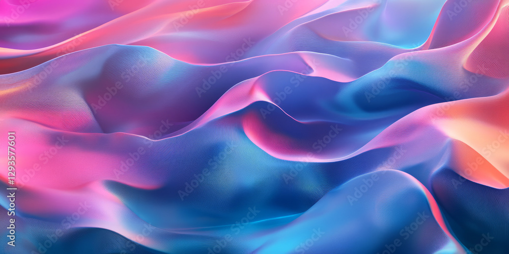 Poster a mesmerizing abstract background featuring infinite layers of iridescent neon light sheets, softly 