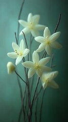 Obraz premium Delicate white flowers on teal backdrop
