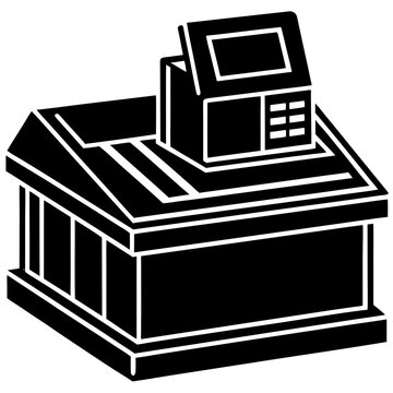 recommend clip art:  Shop counter with cash register silhouette vector illustration 