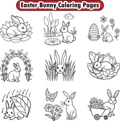 Fototapeta premium Easter bunny coloring pages, rabbit coloring pages, line art illustration, Coloring page