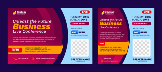 Business Conference live webinar banner invitation and social media post template. Business webinar invitation design. Vector