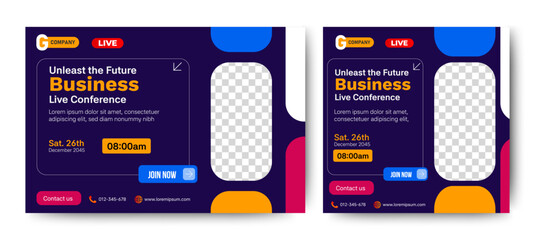 Business Conference live webinar banner invitation and social media post template. Business webinar invitation design. Vector