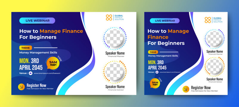 Financial Management Live webinar banner invitation template design. social media post template. Business webinar invitation design. Vector - Powered by Adobe