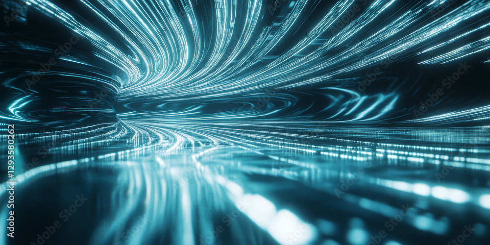 Poster a futuristic abstract background featuring seamlessly flowing neon waves, dynamically shifting in a 