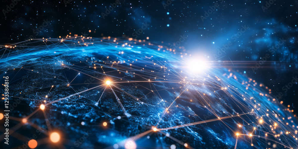 Poster a glowing futuristic ai-driven space elevator visualization, displaying cybernetic high-altitude tet