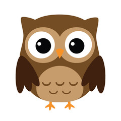 Owl cute childish cartoon illustration. Vector owl isolated on white background