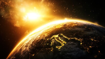 Obraz premium Golden Hour Earth: A Celestial Sunrise