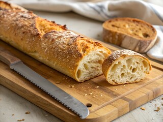 Naklejka premium Freshly Baked Baguette Bread | Artisan Bakery Product