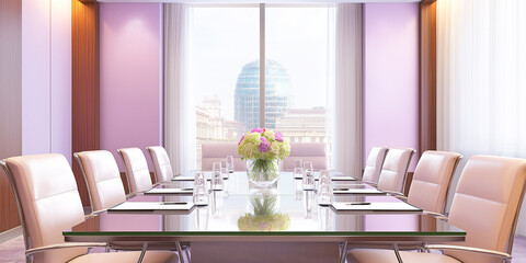 High-End Boardroom with Purple Sky Walls and Gold Luxury Atmosphere
