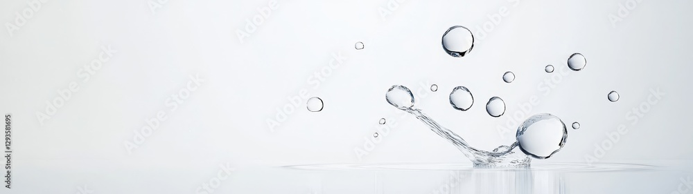 Poster water droplets splashing in clear background with minimalist style