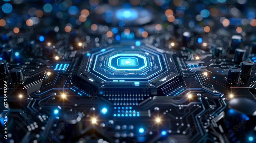 Poster advanced ai technology showcased in intricate circuit design wit