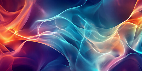 Obraz premium A high-tech abstract background featuring pulsating neon prisms dynamically shifting in a seamless holographic rhythm. The futuristic luminescence and modern fluid motion evoke a sense of digital