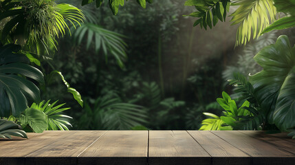 Fototapeta premium tropical garden with palm trees and wood
