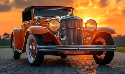Fototapete Classic Orange Vintage Car Sunset Photography © kang