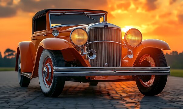 Fototapeta Classic Orange Vintage Car Sunset Photography