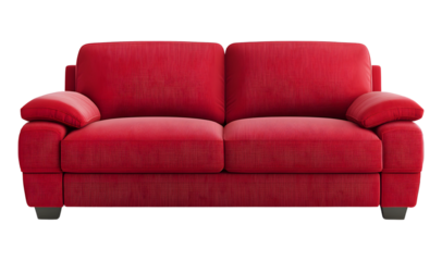 Modern red sofa isolated on transparent background.