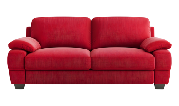 Modern red sofa isolated on transparent background.