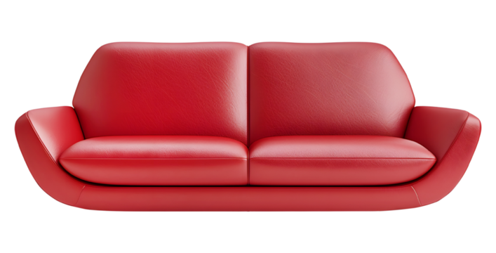 Modern red sofa isolated on transparent background.