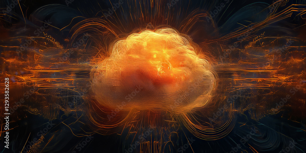 Poster a glowing futuristic deep learning data cloud, surrounded by swirling cybernetic energy trails, puls