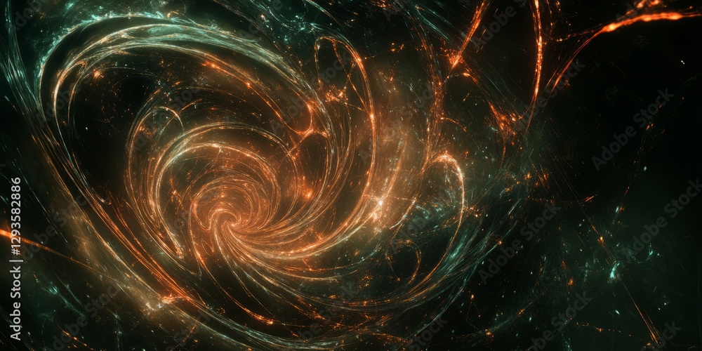 Poster a sleek and dynamic abstract background with luminous, spiraling neon currents, softly blending into