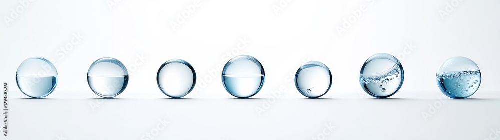 Poster clear water droplets in a row on a minimalist background