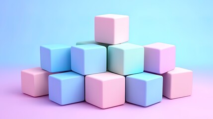 Obraz premium 3D isometric cubes with soft shadows and pastel colors, minimalist and modern 