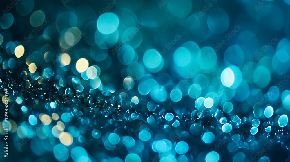 Aufkleber abstract teal bokeh background with sparkling lights and glimmering texture blue glow dark shiny