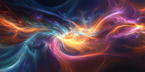 Fototapeta premium A surreal abstract background with intricate holographic waves, softly shifting through a seamless digital landscape. The radiant neon hues and fluid patterns create a futuristic, high-tech energy