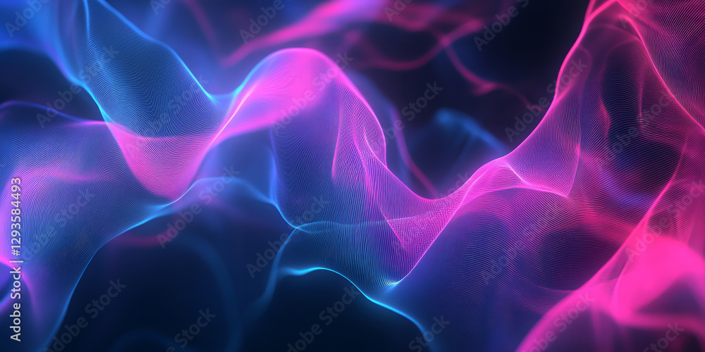 Poster a visually dynamic abstract background featuring endless waves of flowing neon plasma, softly rippli