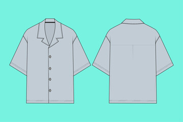 Oversized revere collar shirt flat sketch template outline cad mockup.