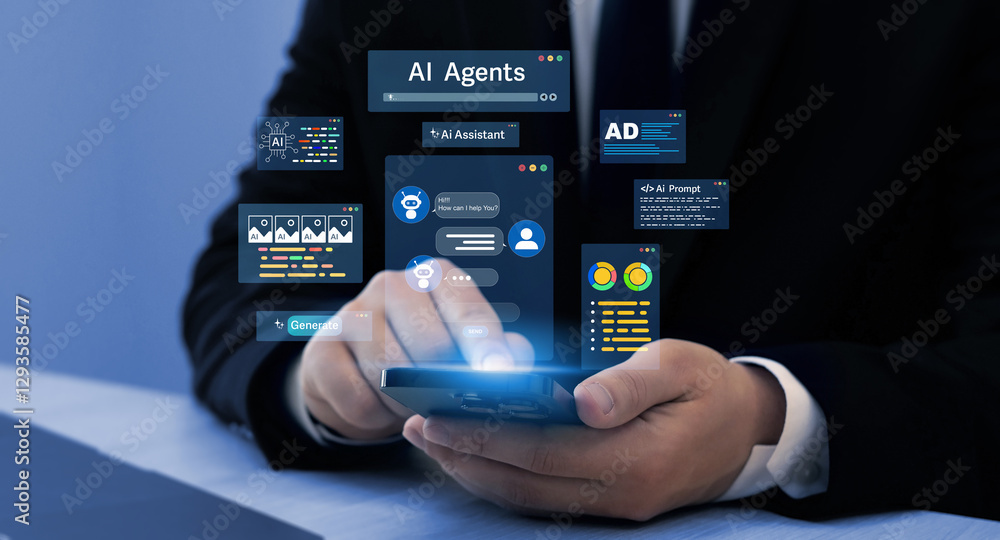 Poster ai agents and assistants. ai content generator. interaction with the ai assistant to solve some task