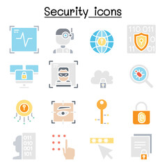 Computer Security, Internet protection, Firewall system icon set in thin line style
