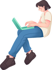 Woman Typing on Laptop Illustration