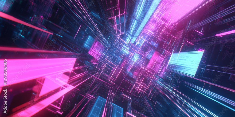 Poster a futuristic abstract background featuring an intricate network of glowing, interconnected digital m