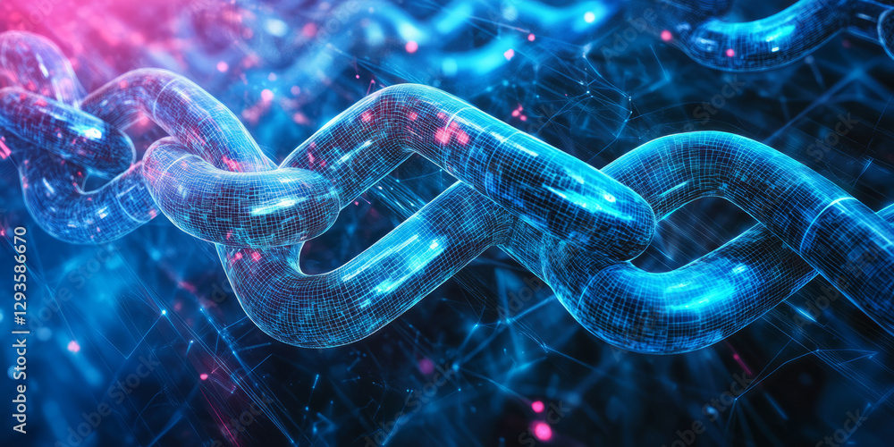 Poster a mesmerizing futuristic ai-powered blockchain infrastructure, featuring glowing cybernetic decentra