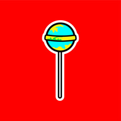 Planet Lollipop Vector Sticker – Creative Space Candy Illustration. A fun and colorful vector of a lollipop designed as a planet with a ring. Perfect for space-themed designs, candy branding, stickers