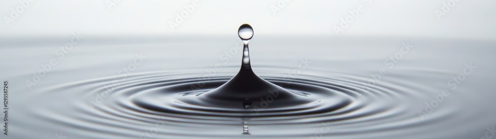 Aufkleber water drop creating ripples on calm surface in soft light