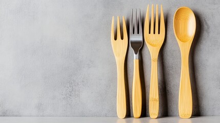 Elegant Wooden Utensils on Gray Concrete Background for Cooking