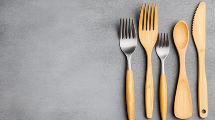 Set of Kitchen Utensils on Gray Surface with a Modern Aesthetic