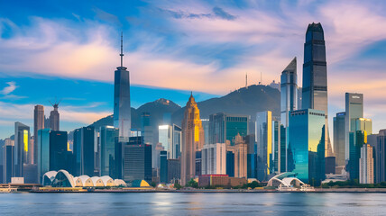Fototapeta premium towering skyscrapers and a magnificent urban skyline that showcase the city's architectural magnificence and thriving economy