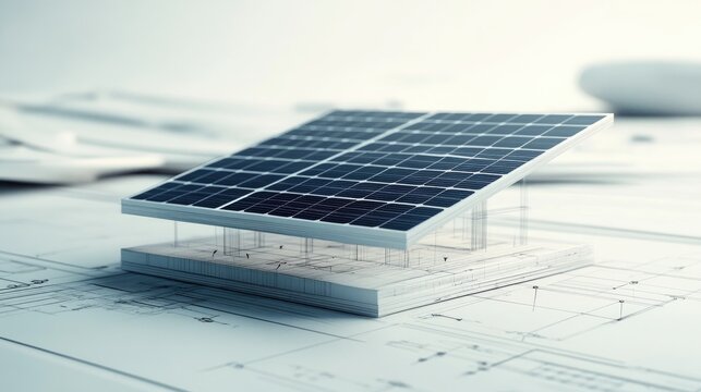 Solar Panel on Architectural Plans, Sustainable Energy Design