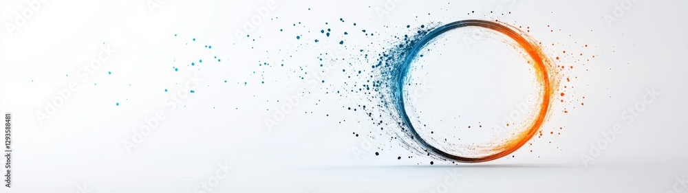 Poster colorful dynamic circle shape with splashes in blue and orange hues