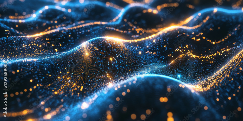 Poster a swirling mass of ai-powered quantum data, forming an intricate futuristic cybernetic network with 