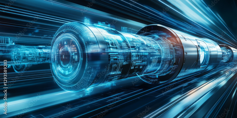 Aufkleber a mesmerizing futuristic ai-driven hyperloop transportation system, displaying glowing cybernetic hi