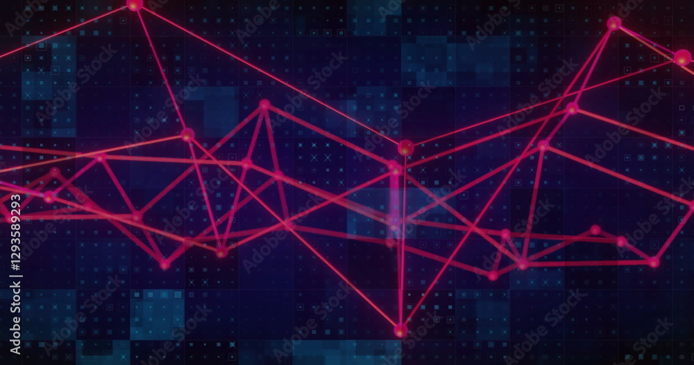 Poster red interconnected lines and nodes image over digital grid background