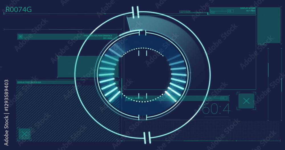 Poster image of data processing and scope scanning over black background