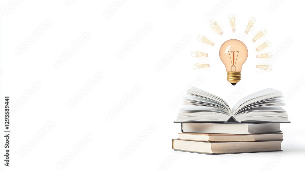 Aufkleber open book with light bulb overhead representing ideas and knowledge