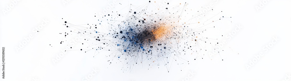 Poster abstract network design with dark and light particles on white background